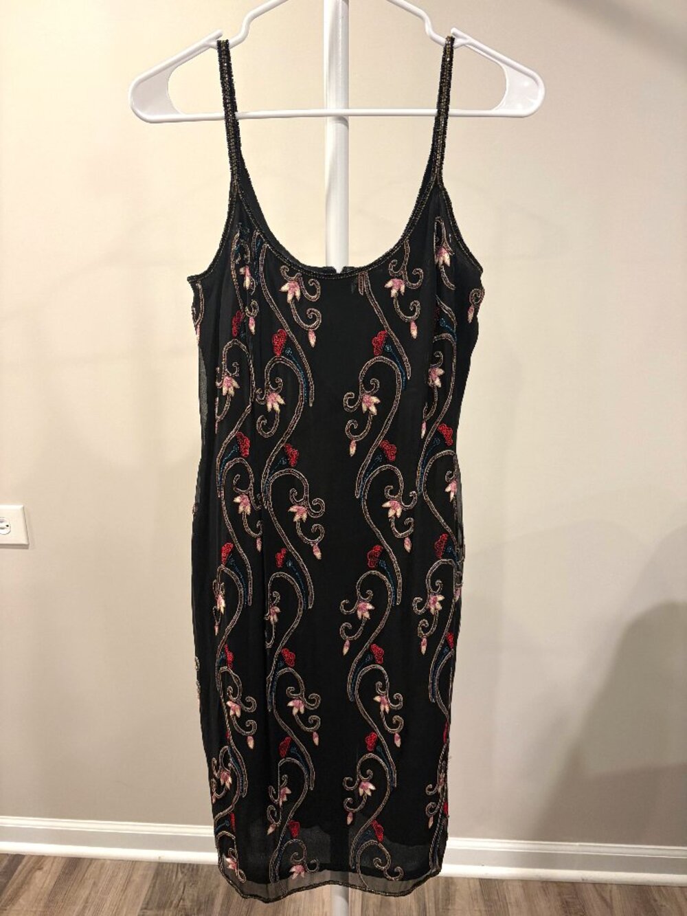 Vintage 90s Papell Boutique Silk Beaded Dress Black Whimsigoth Wedding Guest